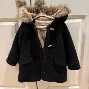 Zara Kids Black faux fur hooded Coat